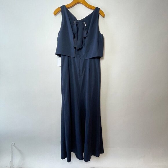 Jenny Yoo JY Womens Crepe Overlay Bow Back Bridesmaids Dress Navy 8 V-Neck JY540 - Picture 2 of 9